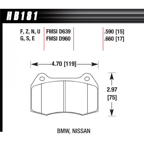 Plăcuțe frână HAWK Performance Plăcuțe frână fată Hawk HB181G.660, Race, min-max 90°C-465°C | race-shop.ro