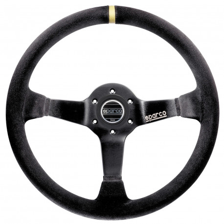 Promoții Volan sport cu 3 spițe Sparco R325, 350mm, piele întoarsă, adâncime 95mm, negru/auriu | race-shop.ro