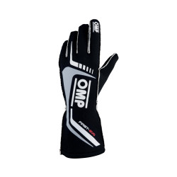 Mănuși OMP First EVO cu FIA (cusătură exterior) negru / gri / alb