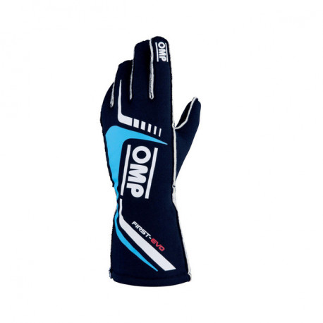 Mănuși Mănuși OMP First EVO cu FIA (cusătură exterior) albastru / cyan / alb | race-shop.ro