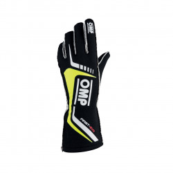 Mănuși OMP First EVO cu FIA (cusătură exterior) negru / alb / galben