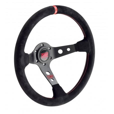 Volane sport Volan sport cu 3 spițe OMP Corsica, 350mm, piele întoarsă, adâncime 95mm, negru/roșu | race-shop.ro