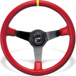 Volan sport cu 3 spițe Luisi Mirage Corsa, 350mm, piele, adâncime 75mm, roșu/galben