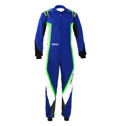 Combinezon de karting pentru copii cu omologare CIK-FIA SPARCO Kerb K44, albastru/negru/alb/verde