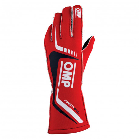 Mănuși Mănuși OMP First EVO cu FIA (cusătură exterior) roșu / negru / alb | race-shop.ro