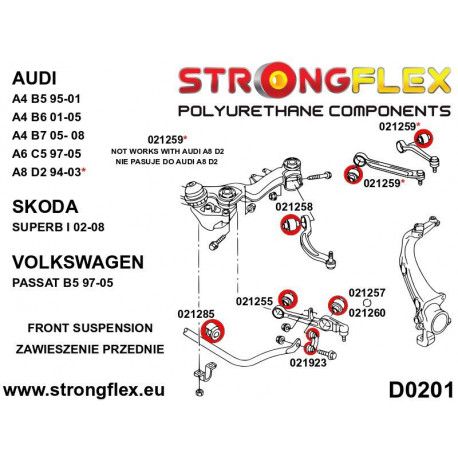 B5 (95-01) Quattro STRONGFLEX - 026218A: Set bucșe complet SPORT | race-shop.ro