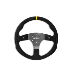 Volan sport cu 3 spițe Sparco R350 B, 350mm, piele întoarsă, fără adâncime, negru/galben