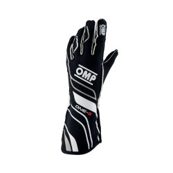 Mănuși de protecție curse OMP ONE-S cu omologare FIA (cusături exterioare) negru/alb