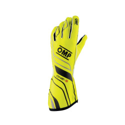 Mănuși de protecție curse OMP ONE-S cu omologare FIA (cusături exterioare) galben/negru