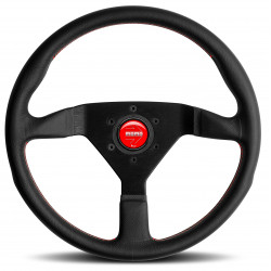Volan sport cu 3 spițe MOMO MONTECARLO, 350mm, piele, adâncime 40mm, negru/roșu
