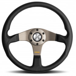 Volan sport cu 3 spițe MOMO TUNER, 350mm, piele, adâncime 37mm, negru/argintiu