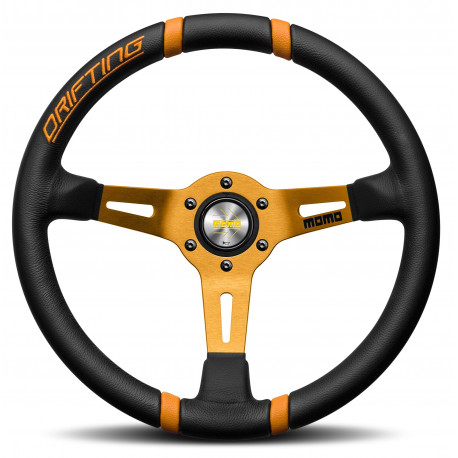 Volane sport Volan sport cu 3 spițe MOMO DRIFTING, 350mm, piele, adâncime 90mm, negru/portocaliu | race-shop.ro