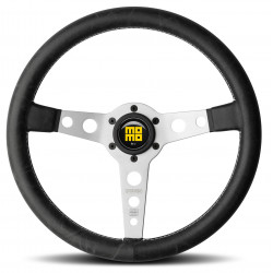 Volan sport cu 3 spițe MOMO PROTOTIPO HERITAGE, 350mm, piele, adâncime 39mm, negru/argintiu
