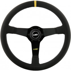Volan sport cu 3 spițe Luisi Mirage Corsa, 350mm, piele, adâncime 75mm, negru/galben