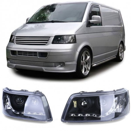 Iluminare auto Faruri cu LED lumină de zi negru pentru VW Transporter Bus T5 03-09 | race-shop.ro
